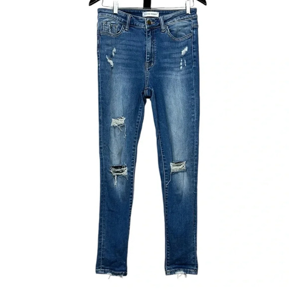 Flying Monkey  stretch high rise distressed skinny ripped jeans ankle length - Picture 1 of 11